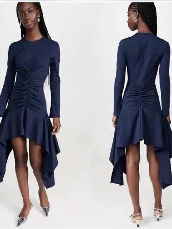 Aknvas Dresses & Skirts - Aknvas Navy Blue Asymmetric Ruching High-Low Dress